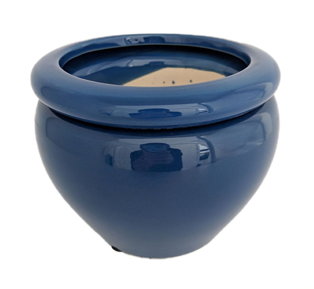 Round Self Watering Glazed Ceramic Pot - Blue - 6 1/4 x 4 3/4"